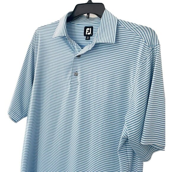 Footjoy Men's Sz L Blue White Striped Short Sleeve Golf Athletic Polo Shirt - Picture 2 of 8